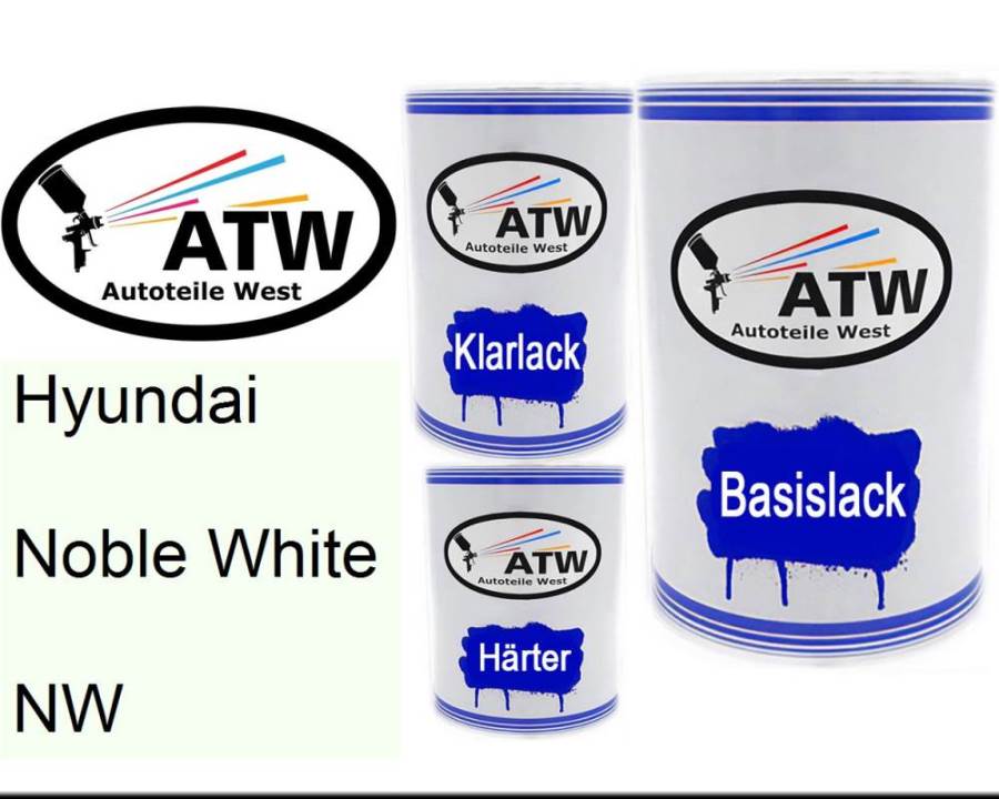 Hyundai, Noble White, NW: 500ml Lackdose + 500ml Klarlack + 250ml Härter - Set, von ATW Autoteile West.